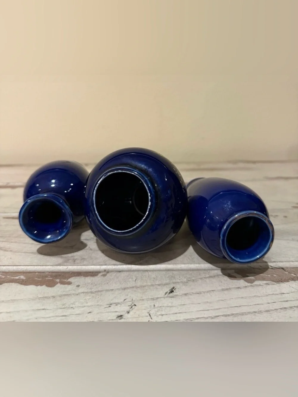 Sato Gordon Japan Cobalt Blue Peacock Floral Ginger Jar & Vases Set C